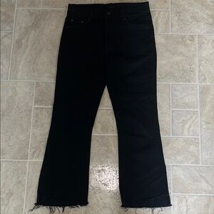 MOTHER Black Flare Wide Leg Jeans with Frayed Hem